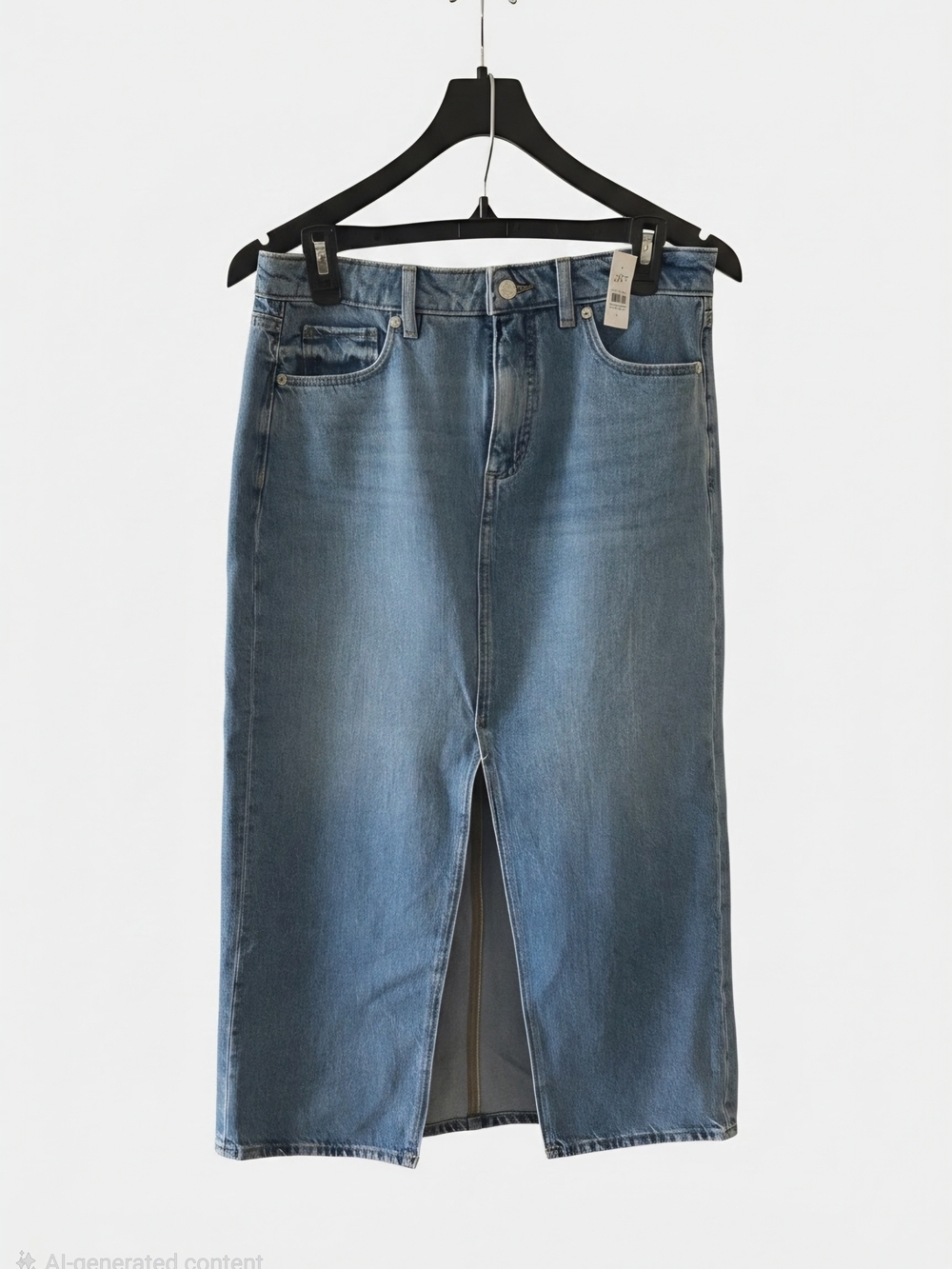 NWT LOFT Medium Blue Denim Straight-Leg Skirt with Front Slit (4)